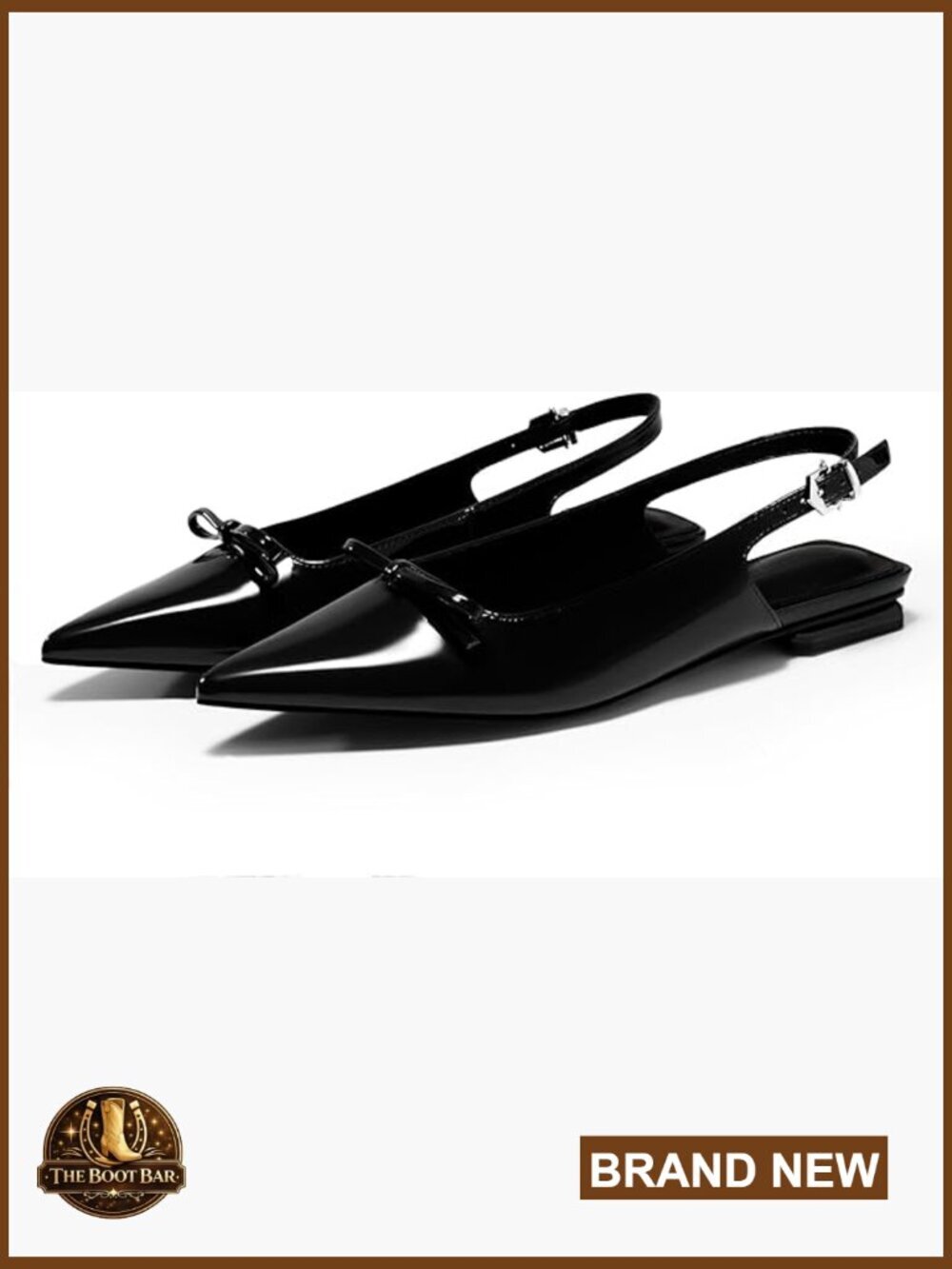 Slingback Ballet Flats with Adjustable Buckle Bow Pointed Toe Dress Shoes